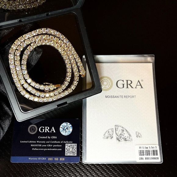 VVS1 Moissanite Diamond Tennis Necklace, 925 Sterling Silver Tennis Chain 24